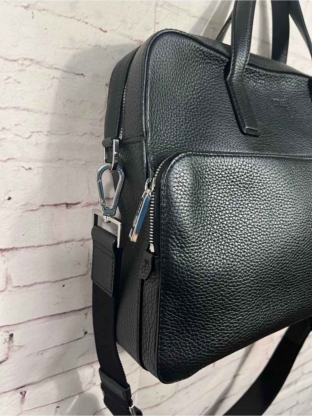 BOSS Hugo Boss Crosstown Black Pebbled Leather Briefcase Laptop Document Bag